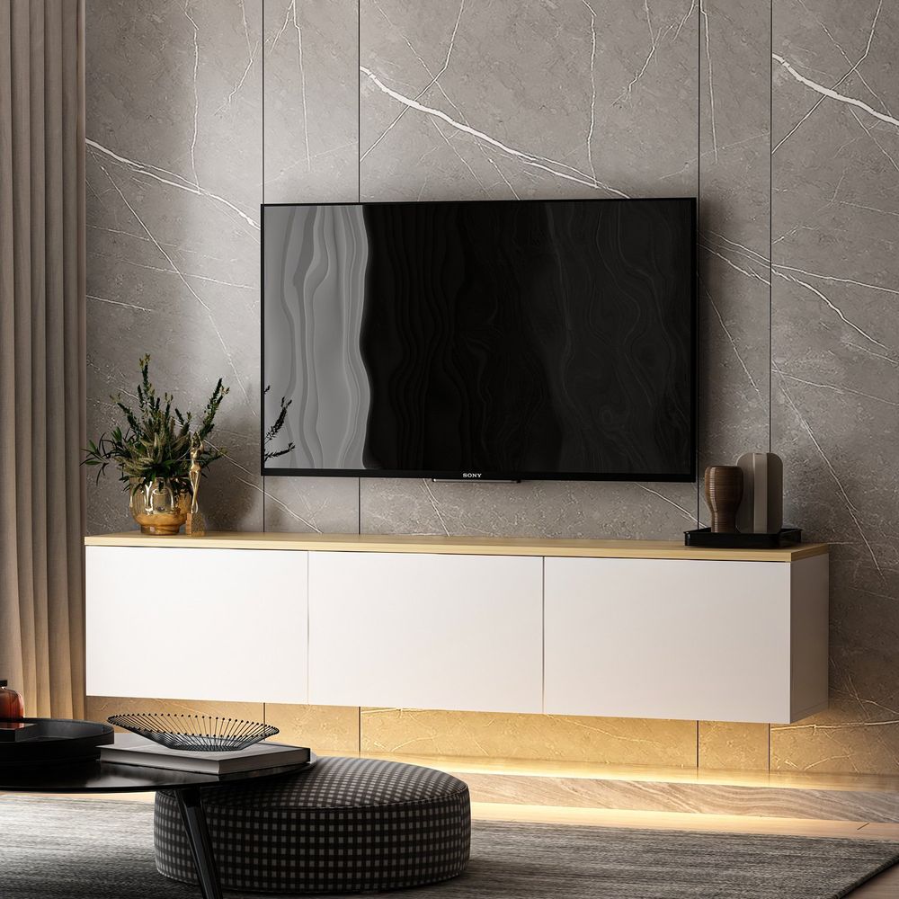 TV Stalak Neon - White v2 u Bijeloj Boji s Hrastovim Detaljima slika 5