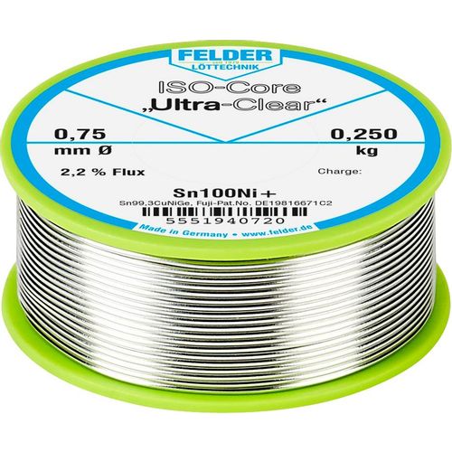 Felder Löttechnik ISO-Core ''Ultra-Clear'' Sn100Ni+ lemna žica, bezolovna svitak  Sn99,25Cu0,7Ni0,05  0.250 kg 0.75 mm slika 3