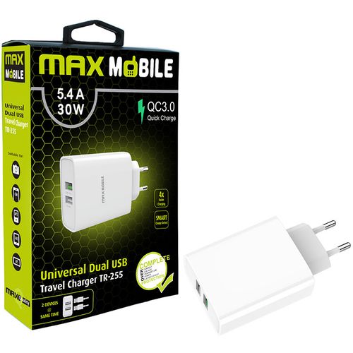 MAXMOBILE KUĆNI ADAPTER QC 3.0 QUICK CHARGE DUAL USB TR-255 5.4A,30W slika 1