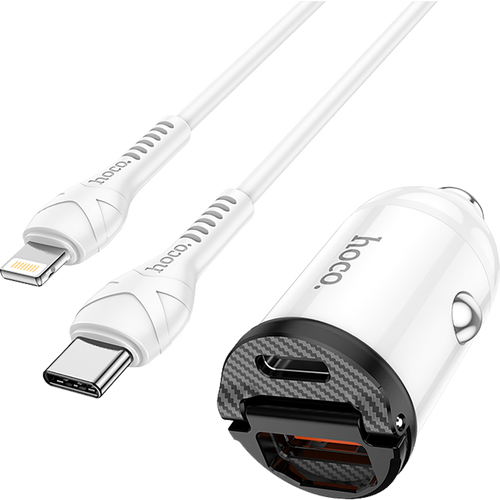 hoco. auto punjač sa lightning kabelom, PD + QC3.0, 2 x USB, 4.8 A - NZ2 link, type C-lightning, White slika 4