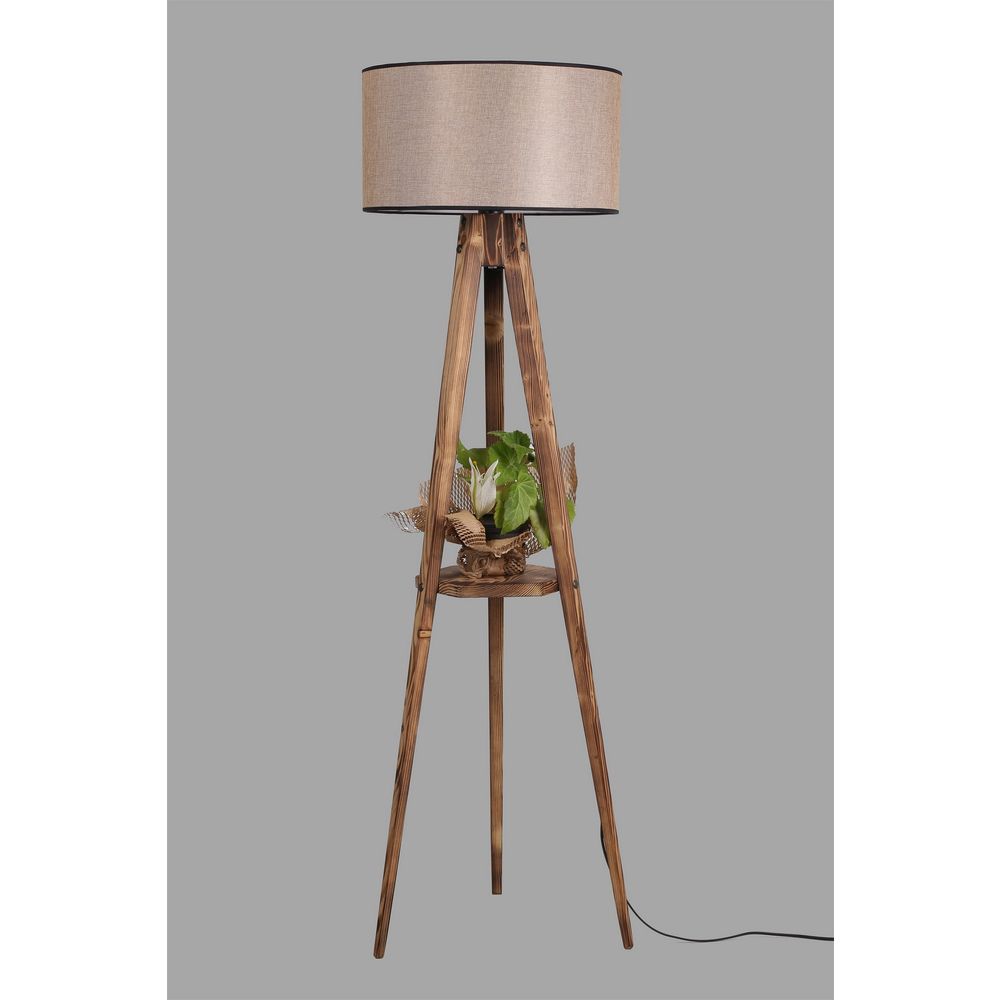 Sehbalı Tripod Yanık Lambader Silindir Koyu Hasir Abajurlu slika 3
