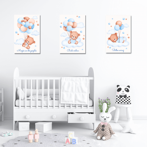 Set tri drvene slike za dječju sobu - Medo, 22x33 cm
