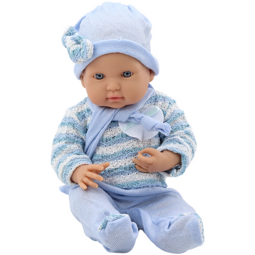 Lutka beba - Prugasti džemper, kapa, šal - Plava boja slika 3