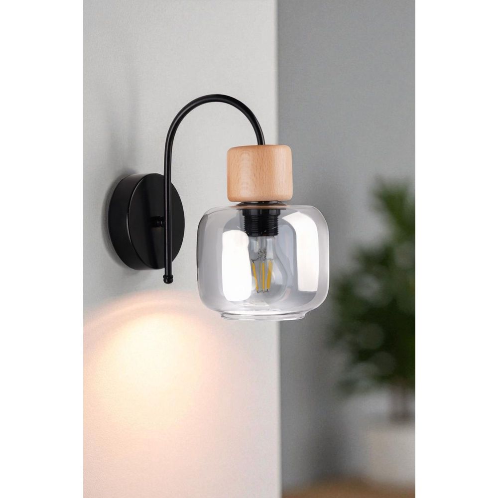 Opviq Zidna lampa 922, siva, hrast, crna slika 1