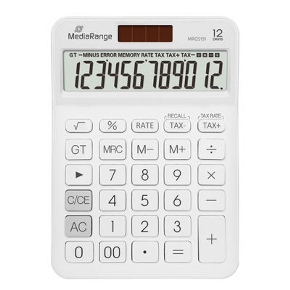 KALKULATOR 12-digit LCD with tax function, solar and battery powered, white , MROS191 slika 1