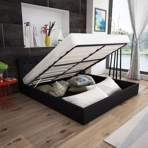 Okvir za krevet od umjetne kože sa prostorom za pohranu crni 140 x 200 cm slika 1