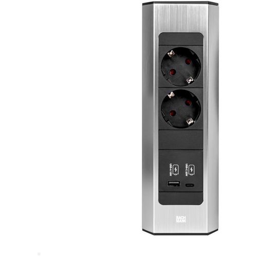 Bachmann CASIA 2 2x utičnica 1x USB punjač A/C (932.002) izgled nerđajućeg čelika, kratki 932.002 slika 3