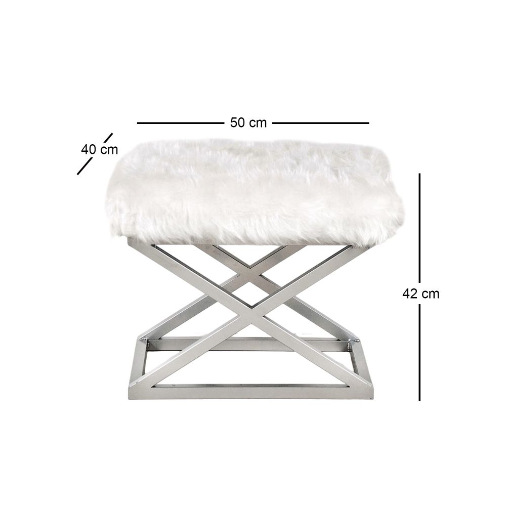 Capraz Plush - Srebrni, Bijeli Pouf slika 3