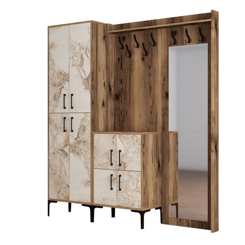 Woody Fashion Ormar za predsoblje, Berlin ABC - Walnut, White Marble slika 5