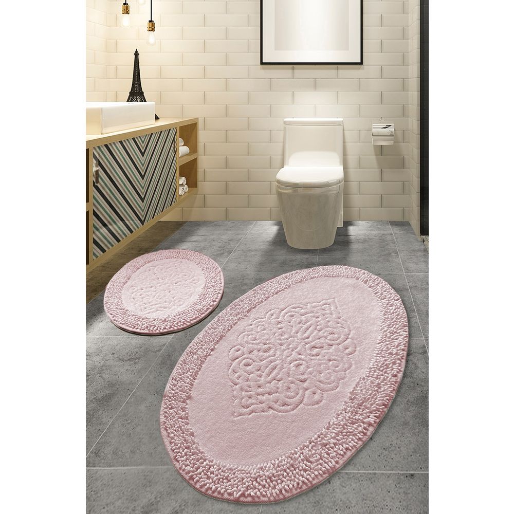 Set prostirki za kupatilo (2 komada) Piante Oval - Roza, boja: višebojna slika 1