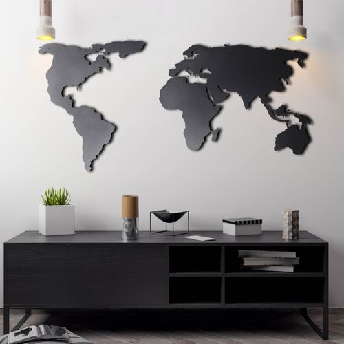 Wallity World Map Silhouette Black Decorative Metal Wall Accessory slika 7