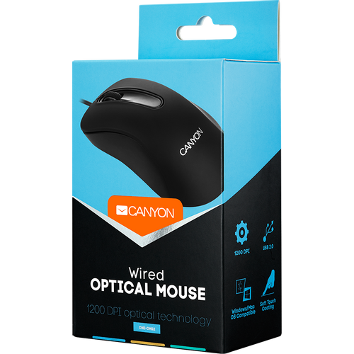 CANYON CM-2 Wired Optical Mouse with 3 buttons, 1200 DPI optical technology for precise tracking, black, cable length 1.5m, 108*65*38mm, 0.076kg slika 2