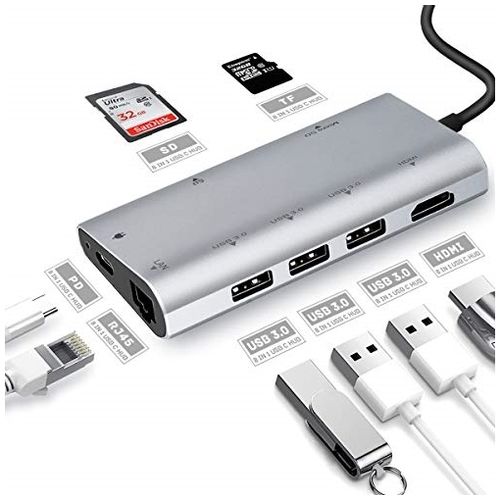 FAST ASIA Adapter-konvertor TIP C na 3xUSB3.0+HDMI 4K+2xSD/MICRO+RJ45+TIP C slika 1