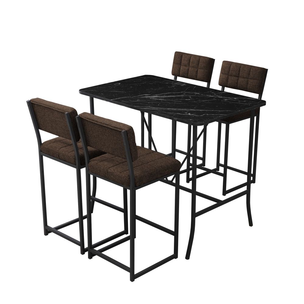 Retro Bar stol i stolice set (5 komada) - smeđa i crna slika 3