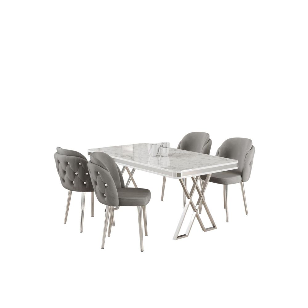 Rigel - Set Trpezarijskog Stola i Stolica (5 Komada) - Bijela, Hrom, Siva slika 2