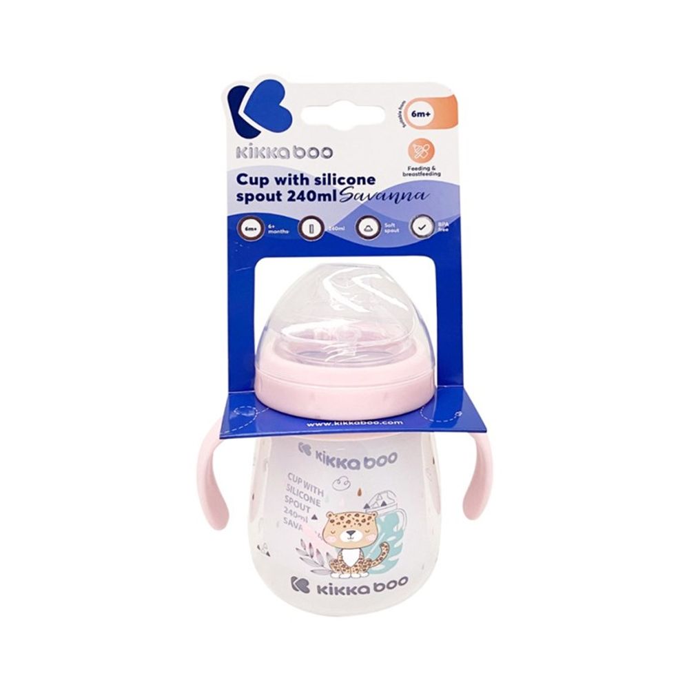 Kikka Boo Flašica/Čaša sa silikonskim grlom Savanna 240ml 6m+ Pink slika 3