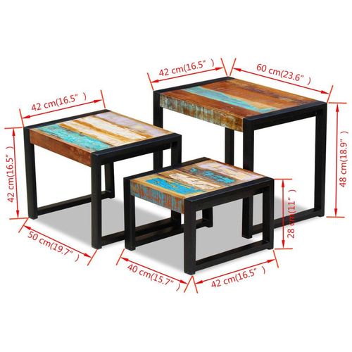 3-dijelni set uklapajućih stolića od masivnog obnovljenog drva slika 1