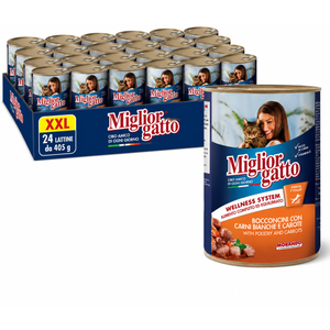 Miglior hrana za mačke u limenci, Perad s mrkvom, 24x405 g, XXL