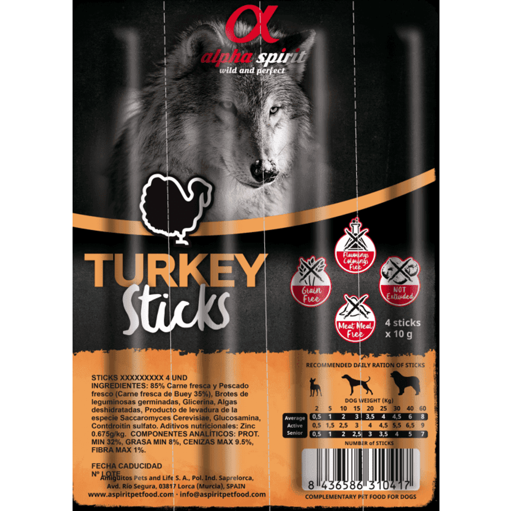Alpha Spirit poslastice za pse, štapići puretina 40gr slika 1