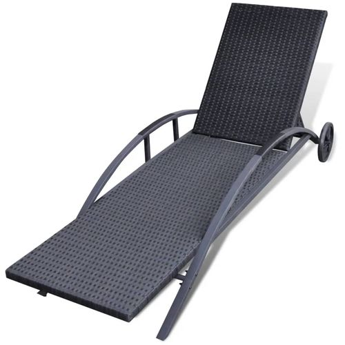 Ležaljka za sunčanje s jastukom i kotačima poliratan crna slika 35