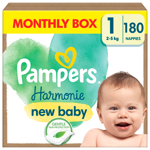 Pampers pelene Harmonie Baby, veličina 1, 180 Komada, 2kg-5kg, mjesečno pakiranje