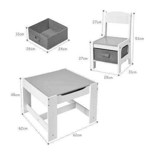 Kinder Home Dvostrani Dečiji Drveni Sto Sa 2 Stolice Belo-Sivi slika 11