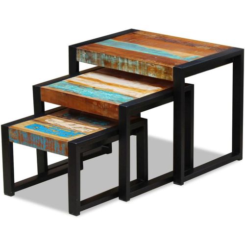 3-dijelni set uklapajućih stolića od masivnog obnovljenog drva slika 26