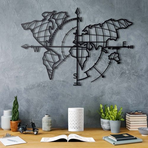 Wallity Zidna dekoracija WORLD, World Map Compass - Black slika 2