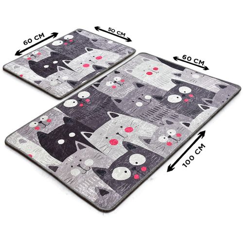 Meow - Grey Multicolor Bathmat Set (2 Pieces) slika 3