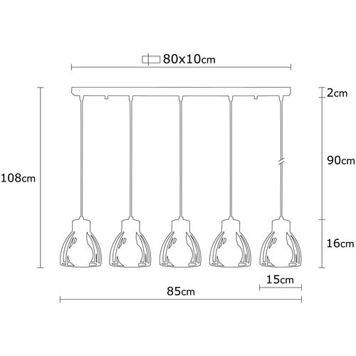 Opviq Vislica KEMAH, crna, metal, promjer 85 cm, visina 108 cm, promjer sjenila 15 cm, visina 16 cm, duljina kabla 90 cm, 5 x E27 40 W, Kemah - N-1236 slika 3