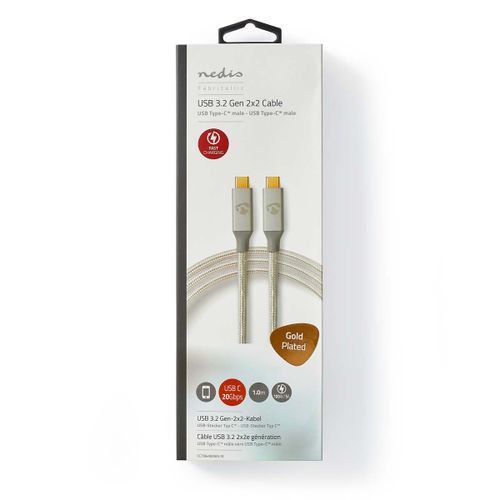 Kabel NEDIS CCTB64020AL10, USB 3.2, Type-C (M) na Type-C (M), 20 Gbit/s, 100W, gold plated, srebrni, 1m slika 1