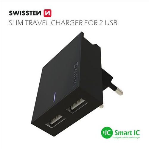 Swissten punjač 2x USB 3A+ kabl Type C 1,2m crna slika 2