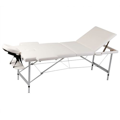 Krem bijeli sklopivi masažni trodijelni stol s aluminijskim okvirom slika 35