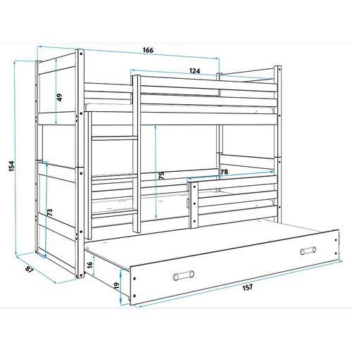 Drveni dječji krevet na kat Rico s tri kreveta - bijeli - sivi - 160*80cm slika 3