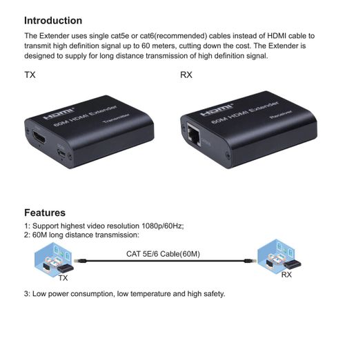 HDMI Extender resiver 60m CATE5E/6 KT-HEX23 slika 4