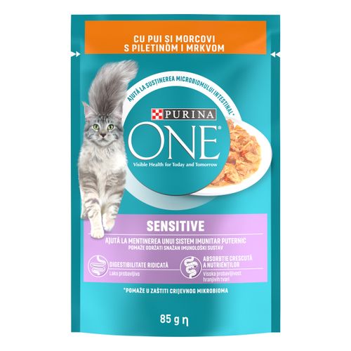 PURINA ONE® SENSITIVE mini fileti u umaku s piletinom i mrkvom, 26x85g slika 1