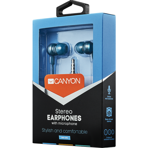 CANYON Stereo earphones with microphone, metallic shell, 1.2M, blue-green slika 3