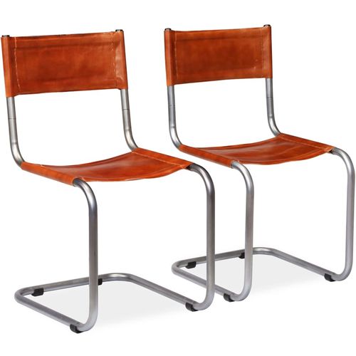 Blagovaonske stolice od prave kože 2 kom smeđe slika 1
