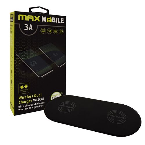 Maxmobile bežični punjač wl-034 dual qc quick charge 3a 15w crni slika 1