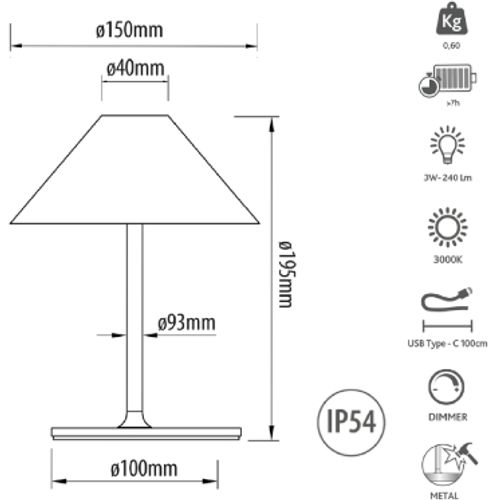 Liberty lampa, mini aluminijska stolna svjetiljka s crnom baterijom od 3W slika 3