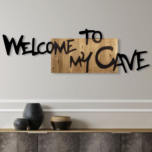 Wallity Dekorativni Drveni Zidni Ukras 'Welcome To My Cave' u Boji Oraha i Crnoj slika 1