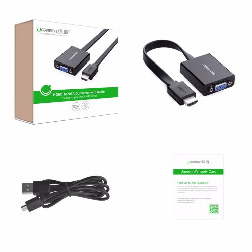 Ugreen HDMI na VGA pretvarač s 3.5mm audio izlazom i MicroUSB napajanjem, crni slika 2