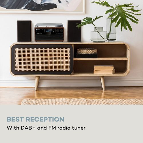 Auna Oakland DAB Plus, retro stereo sustav, DAB +/- FM, BT funkcija, vinil, CD player, kasetofon. uključujezvučnike, Smeđa slika 2
