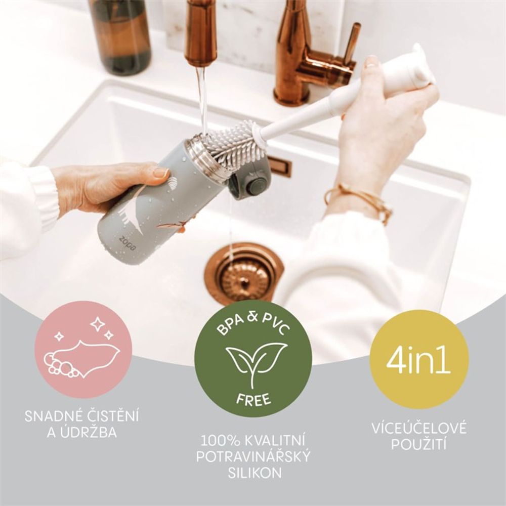 Zopa Silikonska četka za čišćenje flašica 3u1, Light Grey slika 3