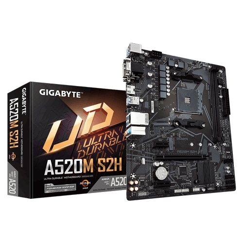 Gigabyte A520M S2H AMD A520 Ultra Durable Motherboard with Pure Digital VRM Solution, GIGABYTE Gaming LAN with Bandwidth Management, PCIe 3.0 x4 M.2, RGB FUSION 2.0, Smart Fan 5, Q-Flash Plus, Anti-Sulfur Resistors Design slika 1