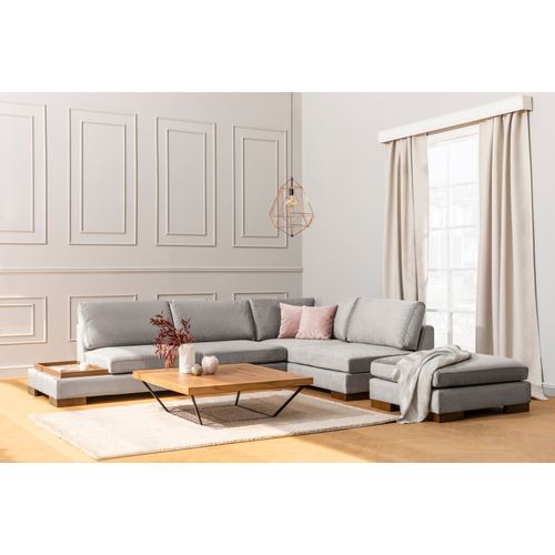 Atelier Del Sofa Kutna garnitura TULIP, desna, svjetlo sivo, Tulip Corner Right With Pouf - Light Grey slika 5