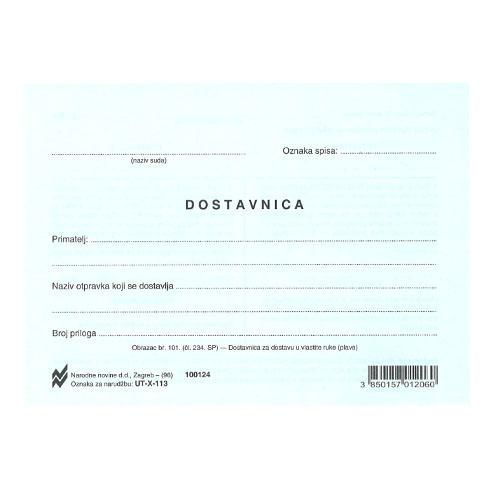 X-113 DOSTAVNICA U VLASTITE RUKE - PLAVA; List, 14,8 x 10,5 cm slika 2