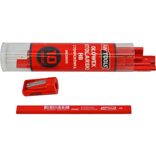 AWTOOLS crvena stolarska olovka HB za drvo, 10 komada slika 2