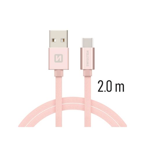 SWISSTEN kabel USB/USB-C, platneni, 3A, 2m, rozo/zlatni slika 1