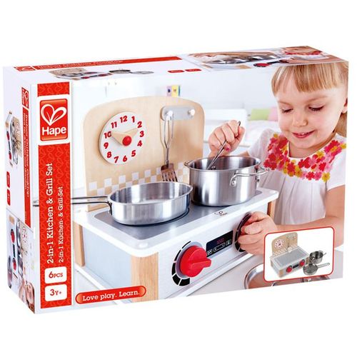 Hape Drveni šporet sa setom metalnog posuđa Kitchen & Grill Set E3151A slika 7